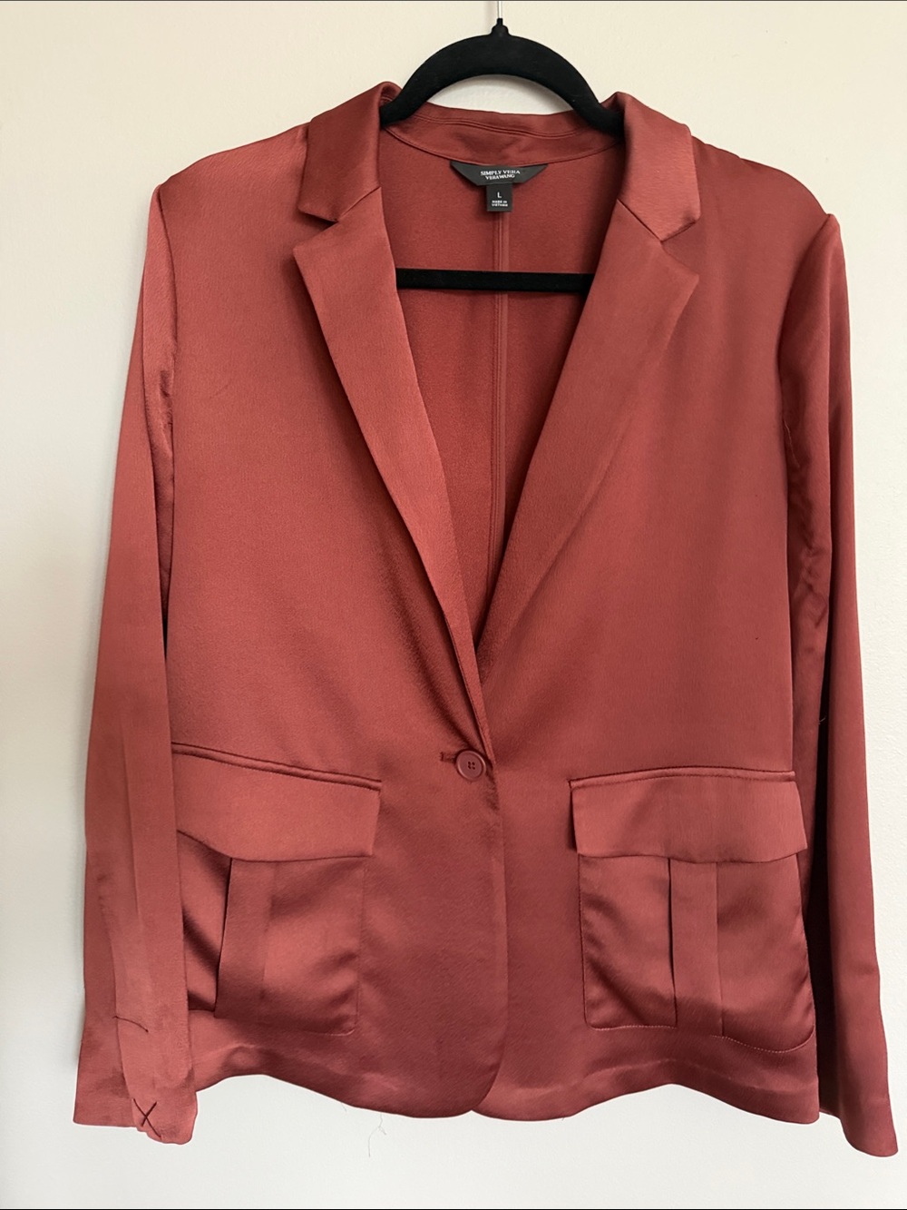 Simply Vera Wang Women's Single-Button Satin Blazer - Dusty Rose L